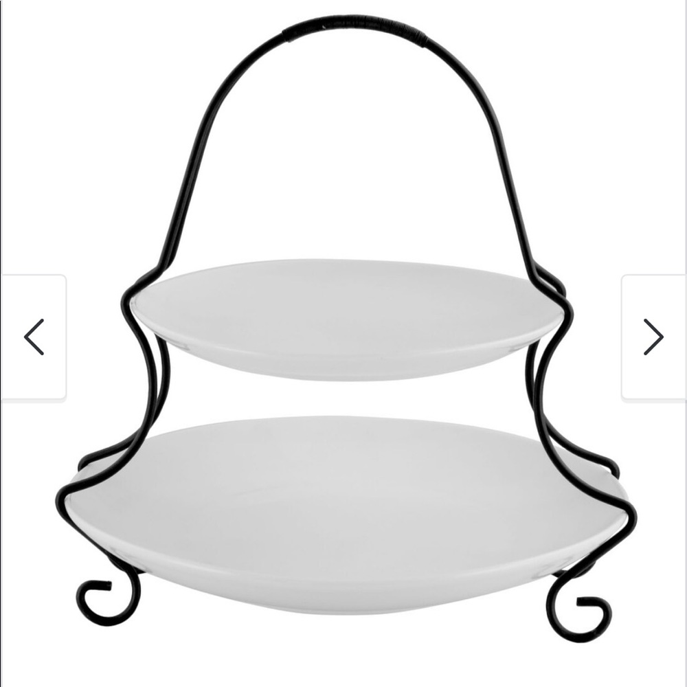 Gibson Elite Gracious Dining 2 Tiered Serving Set with Metal Rack in Whi…